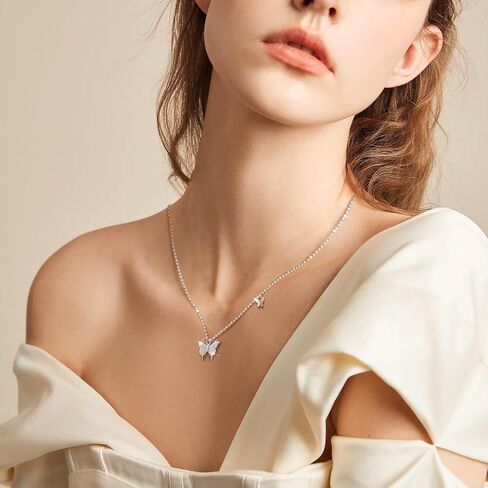 Sterling Silver Butterfly Necklace for Women, 925 Silver Dainty Butterfly Pendant Necklace for Women, Mother Day Cute Choker Necklaces Jewelry Gifts for Mom Friends Grandma in Saudi Arabia