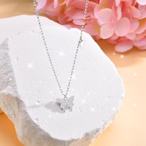 Sterling Silver Butterfly Necklace for Women, 925 Silver Dainty Butterfly Pendant Necklace for Women, Mother Day Cute Choker Necklaces Jewelry Gifts for Mom Friends Grandma in Saudi Arabia