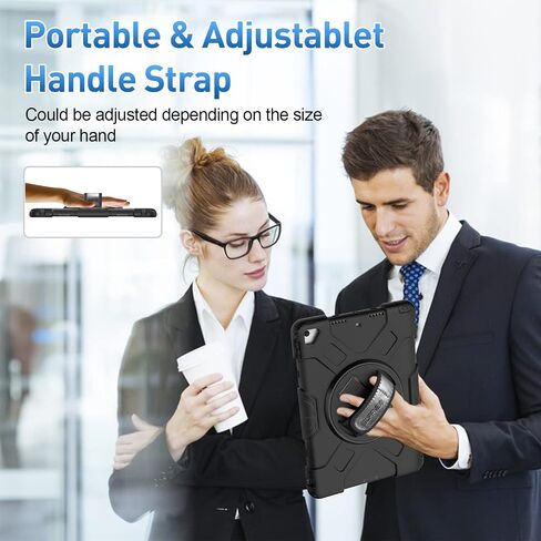 SUPFIVES Case for iPad 10.2 9th/ 8th/ 7th Generation, Upgraded Military Grade Shockproof Protector Silicone iPad Pro 10.5/ Air 3 Cover Pencil Holder+ Handle+ Shoulder Strap+ Rotating Kickstand, Black in Saudi Arabia