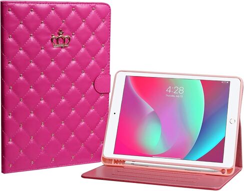 Case for iPad 10th Generation 10.9" 2022, PU Leather Crown Bling Folio Stand Cover with Built-in Apple Pencil Holder and Multiple Viewing Angles (Pink) in Kuwait