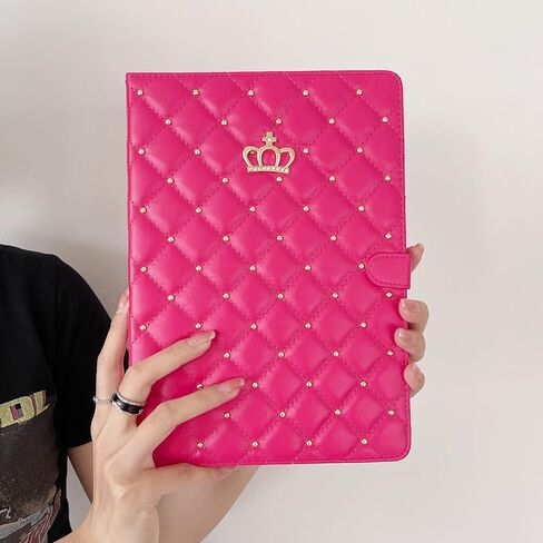 Case for iPad 10th Generation 10.9" 2022, PU Leather Crown Bling Folio Stand Cover with Built-in Apple Pencil Holder and Multiple Viewing Angles (Pink) in Kuwait