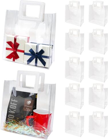 Zwish 6PCS Clear Gift Bags with Handle 8.5 x 8.1 x 4.1Inch PVC Tote Bags Clear Gift Bag Bulk for Party Favor, Wedding, Birthday, Baby Shower, Shopping Bag, Christmas Gift Bags in Saudi Arabia