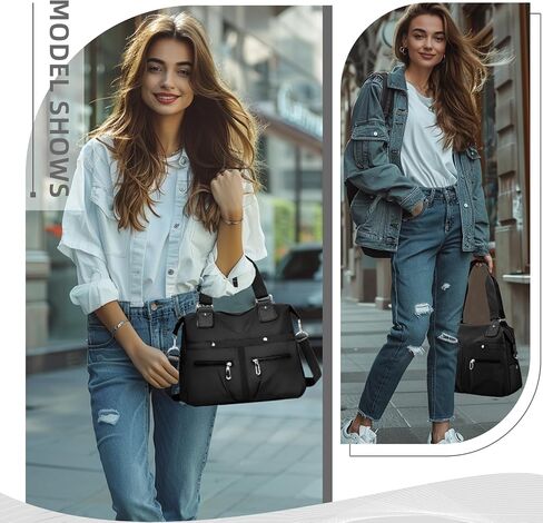 Tote Bag Crossbody Bags for Women Nylon Purses for Women Multiple Pockets Bag Handbags with Zipper Satchel Bags in Saudi Arabia