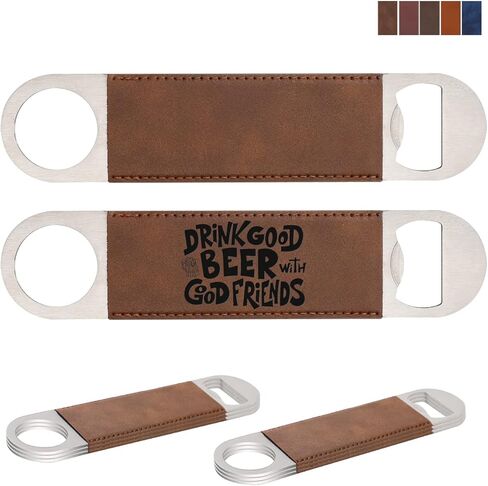 PYD Life 8 Pack Stainless Steel Flat Bottle Opener with Vintage Brown Leather Handle Blanks 1.6" x 7" for Glowforge Xtool Laser Engraing Custom Name Text Patterns,Beer Opener for Kitchen,Bar,Home in Saudi Arabia