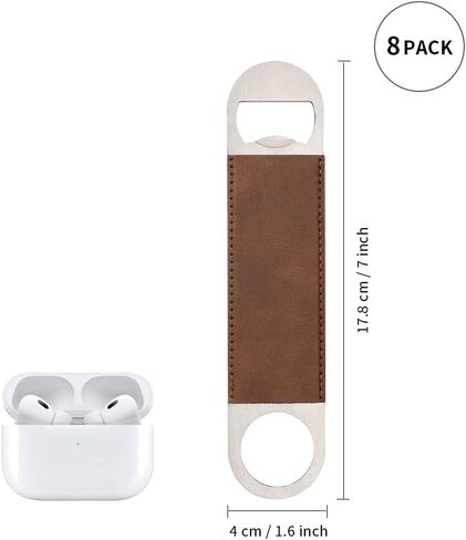 PYD Life 8 Pack Stainless Steel Flat Bottle Opener with Vintage Brown Leather Handle Blanks 1.6" x 7" for Glowforge Xtool Laser Engraing Custom Name Text Patterns,Beer Opener for Kitchen,Bar,Home in Saudi Arabia