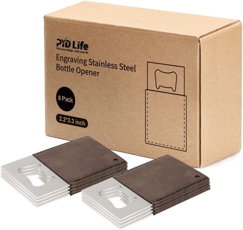 PYD Life 8 Pack Stainless Steel Flat Bottle Opener with Vintage Brown Leather Handle Blanks 1.6" x 7" for Glowforge Xtool Laser Engraing Custom Name Text Patterns,Beer Opener for Kitchen,Bar,Home in Kuwait