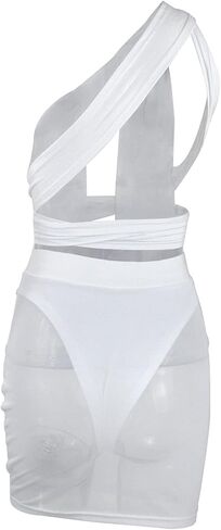 فستان نسائي شفاف - فستان قصير مثير شبكي شفاف بدون أكمام للحفلات بأشرطة مجوفة in Kuwait