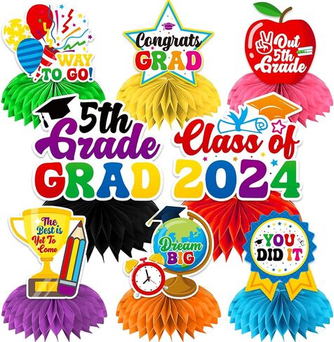 8Pc 5th Grade Graduation Decorations Honeycomb Centerpieces, 3D Double Side Fifth Grade Graduation Decorations for Table, Elementary School Graduation Decorations for Party Office Classroom in Saudi Arabia