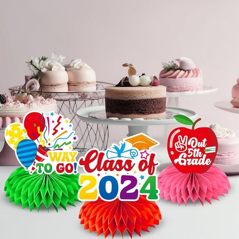 8Pc 5th Grade Graduation Decorations Honeycomb Centerpieces, 3D Double Side Fifth Grade Graduation Decorations for Table, Elementary School Graduation Decorations for Party Office Classroom in Saudi Arabia