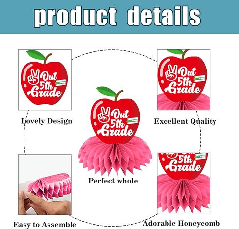 8Pc 5th Grade Graduation Decorations Honeycomb Centerpieces, 3D Double Side Fifth Grade Graduation Decorations for Table, Elementary School Graduation Decorations for Party Office Classroom in Saudi Arabia