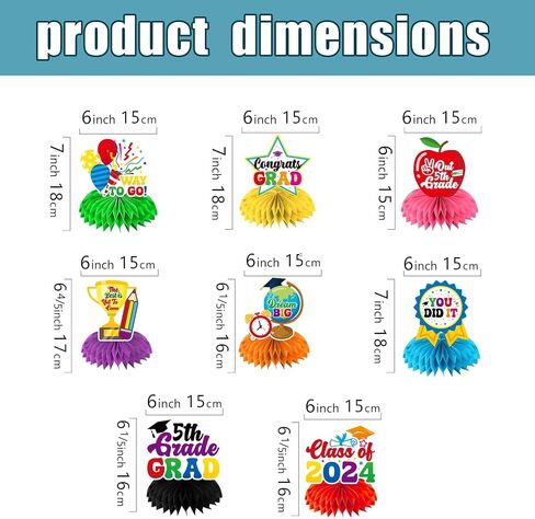 8Pc 5th Grade Graduation Decorations Honeycomb Centerpieces, 3D Double Side Fifth Grade Graduation Decorations for Table, Elementary School Graduation Decorations for Party Office Classroom in Saudi Arabia