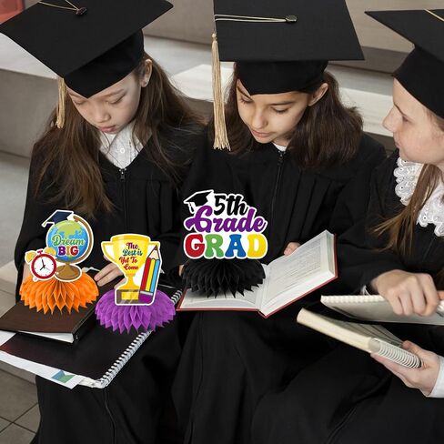 8Pc 5th Grade Graduation Decorations Honeycomb Centerpieces, 3D Double Side Fifth Grade Graduation Decorations for Table, Elementary School Graduation Decorations for Party Office Classroom in Saudi Arabia
