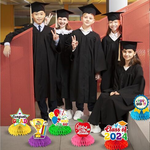 8Pc 5th Grade Graduation Decorations Honeycomb Centerpieces, 3D Double Side Fifth Grade Graduation Decorations for Table, Elementary School Graduation Decorations for Party Office Classroom in Saudi Arabia