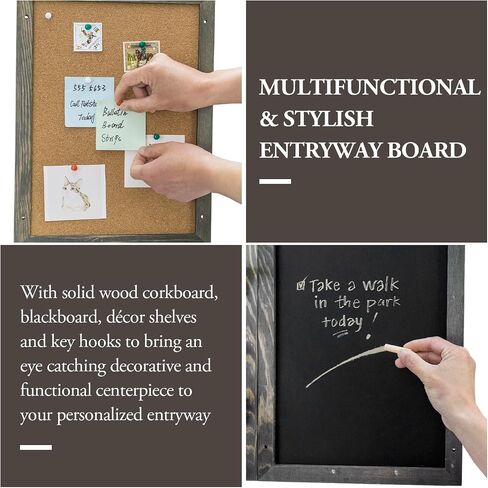 MyGift Wall Mounted Vintage Gray Wood Entryway Bulletin Board Combo Set with Chalkboard, Cork Board, 2 Storage Display Shelves and 3 Key Hooks, Family Command Center Wall Organizer in Saudi Arabia