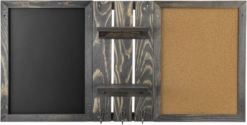 MyGift Wall Mounted Vintage Gray Wood Entryway Bulletin Board Combo Set with Chalkboard, Cork Board, 2 Storage Display Shelves and 3 Key Hooks, Family Command Center Wall Organizer in Saudi Arabia