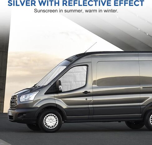 مجموعة ظل الشمس للزجاج الأمامي المخصصة لسيارة Ford Transit 2014-2023 (T-150 T-250 T-350 T-350HD SRW)، مظلة جانبية معزولة للمقعد الأمامي لجميع المواسم، عاكس للأشعة فوق البنفسجية لحماية الخصوصية in Kuwait