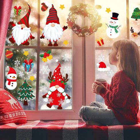 ملصقات نافذة عيد الميلاد، 9 أوراق ملصقات نافذة تماثيل عيد الميلاد، ملصقات نافذة ذاتية قابلة للإزالة من مادة PVC الثابتة رودولف القزم لعيد الشكر وديكورات الشتاء ومستلزمات الحفلات in Kuwait
