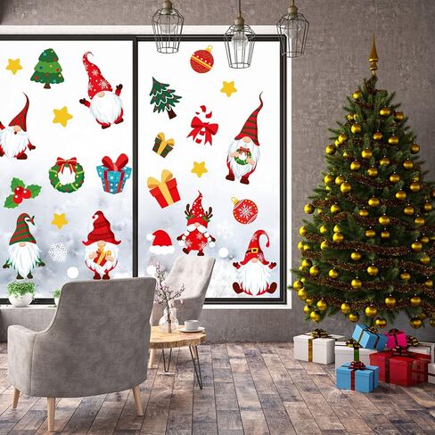 ملصقات نافذة عيد الميلاد، 9 أوراق ملصقات نافذة تماثيل عيد الميلاد، ملصقات نافذة ذاتية قابلة للإزالة من مادة PVC الثابتة رودولف القزم لعيد الشكر وديكورات الشتاء ومستلزمات الحفلات in Kuwait