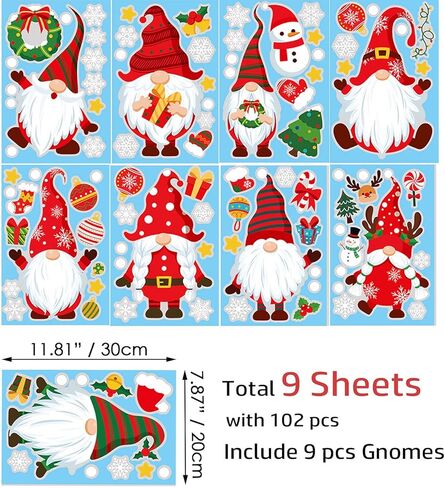 ملصقات نافذة عيد الميلاد، 9 أوراق ملصقات نافذة تماثيل عيد الميلاد، ملصقات نافذة ذاتية قابلة للإزالة من مادة PVC الثابتة رودولف القزم لعيد الشكر وديكورات الشتاء ومستلزمات الحفلات in Kuwait