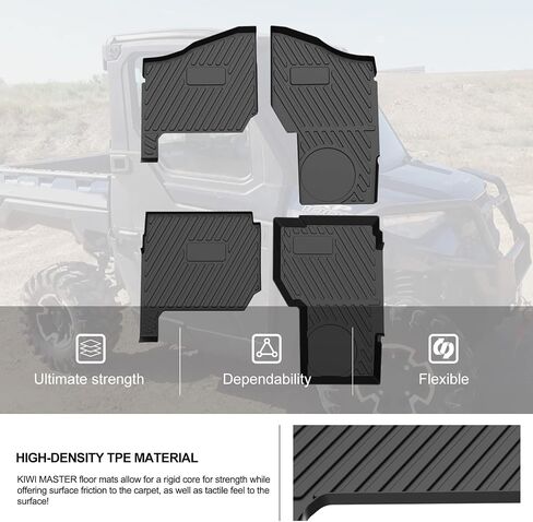 سجادات أرضية KIWI MASTER متوافقة مع ملحقات Polaris Ranger Crew XP 1000 لعام 2018-2024 لجميع الأحوال الجوية، سجادة أمامية وخلفية بصفين من بطانات TPE Slush باللون الأسود in Kuwait