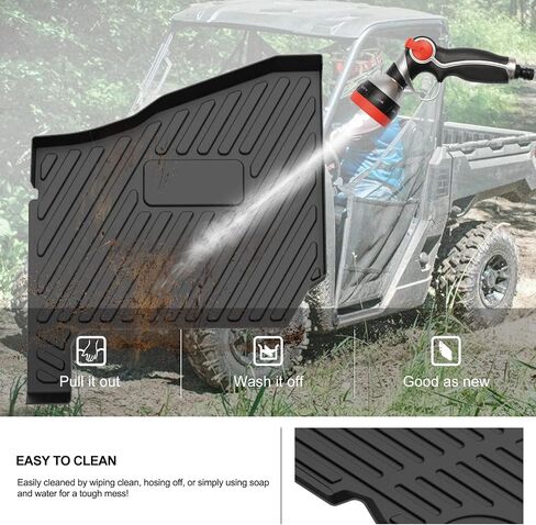 سجادات أرضية KIWI MASTER متوافقة مع ملحقات Polaris Ranger Crew XP 1000 لعام 2018-2024 لجميع الأحوال الجوية، سجادة أمامية وخلفية بصفين من بطانات TPE Slush باللون الأسود in Kuwait