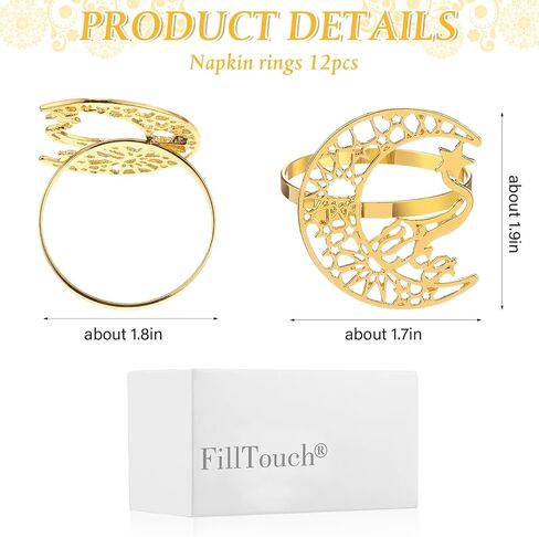Gold Napkin Rings Set of 12 Rhinestone Moon and Star Metal Napkin Holder Eid al Adha Mubarak Napkin Rings Napkin Buckles Eid al Adha Mubarak Table Decoration for Muslim Theme Party in Saudi Arabia