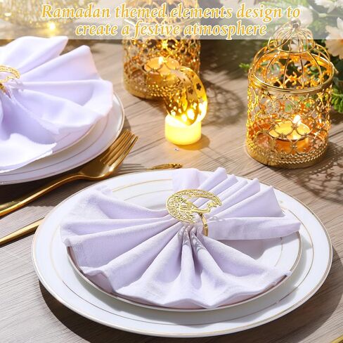Gold Napkin Rings Set of 12 Rhinestone Moon and Star Metal Napkin Holder Eid al Adha Mubarak Napkin Rings Napkin Buckles Eid al Adha Mubarak Table Decoration for Muslim Theme Party in Saudi Arabia