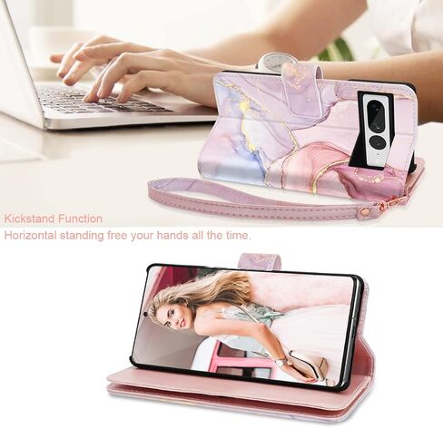 Fingic Pixel 7 Pro Case, Google Pixel 7 Pro Case Wallet, Rose Gold Marble 9 Card Holder PU Leather Detachable Wrist Strap Wallet Case for Women Girl Cover for Google Pixel 7 Pro 5G (6.7 inch) in Saudi Arabia