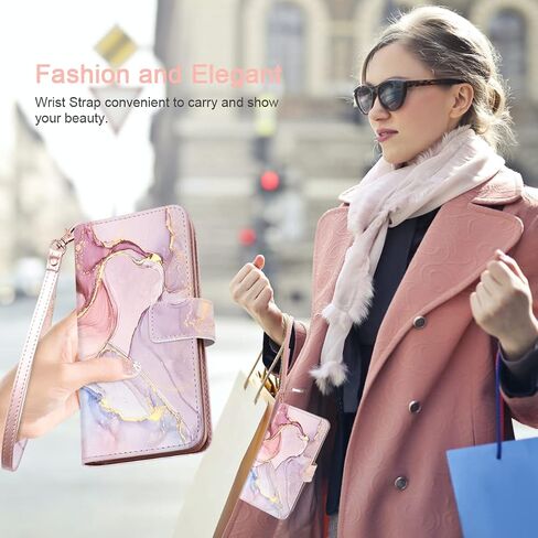 Fingic Pixel 7 Pro Case, Google Pixel 7 Pro Case Wallet, Rose Gold Marble 9 Card Holder PU Leather Detachable Wrist Strap Wallet Case for Women Girl Cover for Google Pixel 7 Pro 5G (6.7 inch) in Saudi Arabia
