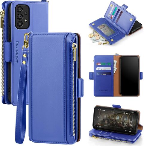 Antsturdy Samsung Galaxy A53 5G case Wallet with Card Holder for Women Men,Galaxy A53 5G Phone case RFID Blocking PU Leather Flip Shockproof Cover with Strap Zipper Credit Card Slots,Beige in Saudi Arabia