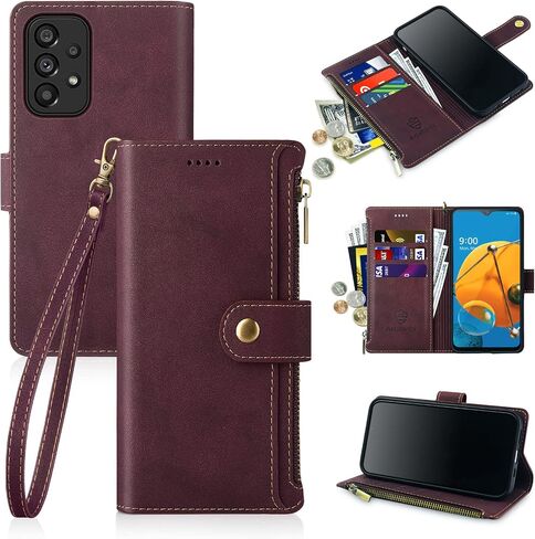 Antsturdy Samsung Galaxy A53 5G case Wallet with Card Holder for Women Men,Galaxy A53 5G Phone case RFID Blocking PU Leather Flip Shockproof Cover with Strap Zipper Credit Card Slots,Beige in Saudi Arabia