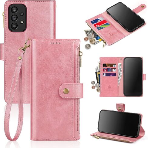 Antsturdy Samsung Galaxy A53 5G case Wallet with Card Holder for Women Men,Galaxy A53 5G Phone case RFID Blocking PU Leather Flip Shockproof Cover with Strap Zipper Credit Card Slots,Beige in Saudi Arabia
