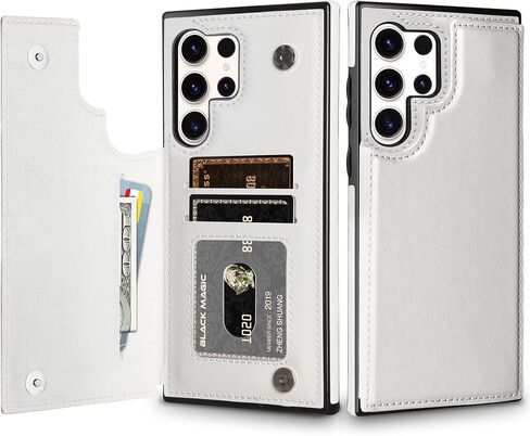 حافظة HianDier لهاتف Samsung Galaxy S24 Ultra مع حامل بطاقات ومحفظة للنساء والرجال من الجلد بمسند وغطاء واقٍ وإغلاق مغناطيسي مقاوم للصدمات لهاتف Samsung Galaxy S24 Ultra - أبيض in Kuwait