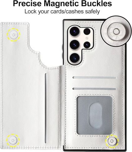 حافظة HianDier لهاتف Samsung Galaxy S24 Ultra مع حامل بطاقات ومحفظة للنساء والرجال من الجلد بمسند وغطاء واقٍ وإغلاق مغناطيسي مقاوم للصدمات لهاتف Samsung Galaxy S24 Ultra - أبيض in Kuwait