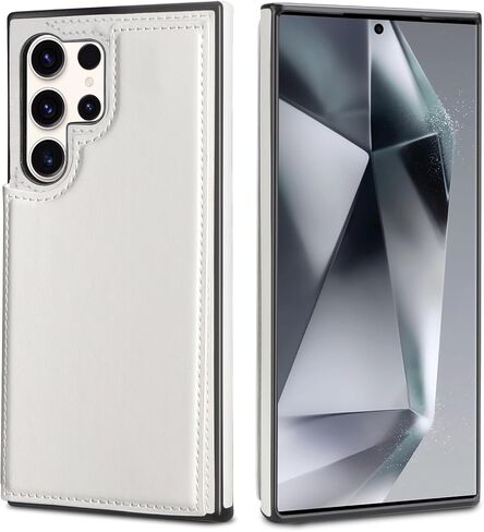 حافظة HianDier لهاتف Samsung Galaxy S24 Ultra مع حامل بطاقات ومحفظة للنساء والرجال من الجلد بمسند وغطاء واقٍ وإغلاق مغناطيسي مقاوم للصدمات لهاتف Samsung Galaxy S24 Ultra - أبيض in Kuwait