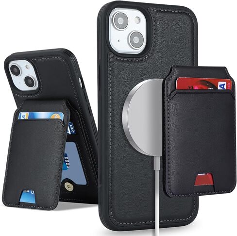 iPhone 13 Mini case with Credit Card Holder mag Safe, iPhone 13 Mini Phone Leather Case Wallet for Women Compatible mag Safe Wallet Detachable 2-in-1 for Men-Black in Saudi Arabia