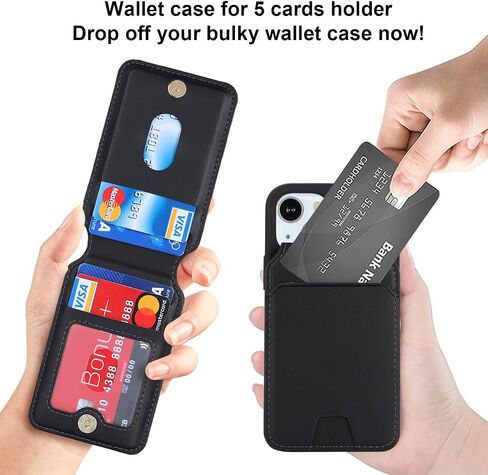 iPhone 13 Mini case with Credit Card Holder mag Safe, iPhone 13 Mini Phone Leather Case Wallet for Women Compatible mag Safe Wallet Detachable 2-in-1 for Men-Black in Saudi Arabia