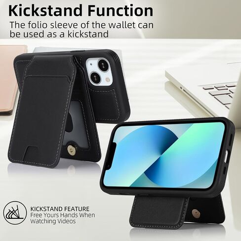 iPhone 13 Mini case with Credit Card Holder mag Safe, iPhone 13 Mini Phone Leather Case Wallet for Women Compatible mag Safe Wallet Detachable 2-in-1 for Men-Black in Saudi Arabia