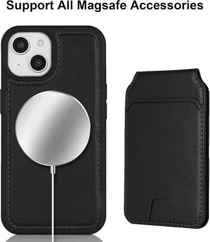 iPhone 13 Mini case with Credit Card Holder mag Safe, iPhone 13 Mini Phone Leather Case Wallet for Women Compatible mag Safe Wallet Detachable 2-in-1 for Men-Black in Saudi Arabia