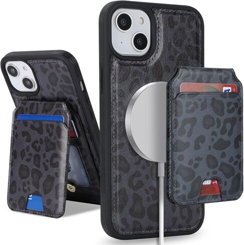 iPhone 13 Mini case with Credit Card Holder mag Safe, iPhone 13 Mini Phone Leather Case Wallet for Women Compatible mag Safe Wallet Detachable 2-in-1 for Men-Black in Kuwait