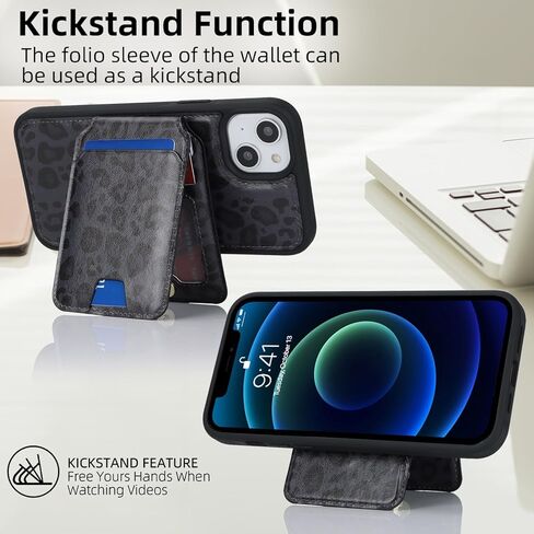 iPhone 13 Mini case with Credit Card Holder mag Safe, iPhone 13 Mini Phone Leather Case Wallet for Women Compatible mag Safe Wallet Detachable 2-in-1 for Men-Black in Kuwait