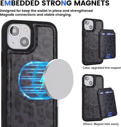 iPhone 13 Mini case with Credit Card Holder mag Safe, iPhone 13 Mini Phone Leather Case Wallet for Women Compatible mag Safe Wallet Detachable 2-in-1 for Men-Black in Kuwait