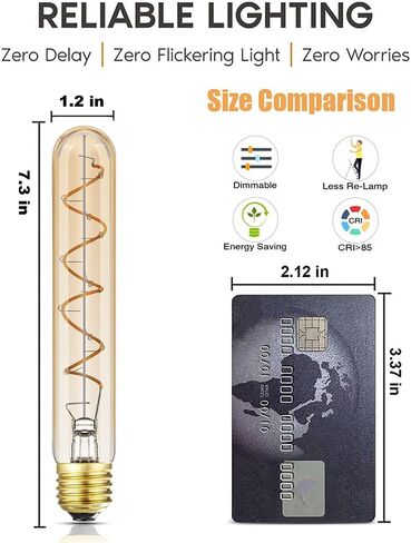 Vintage LED Spiral Filament Bulb T14, E26 LED Bulb 4W Equivalent E26 Bulb 40 Watt Warm White 2200K E26 Edison Bulb dimmable AC120V 400LM,Decorative Antique Filament Light Bulbs,Amber Glass,Pack of 4 in Saudi Arabia
