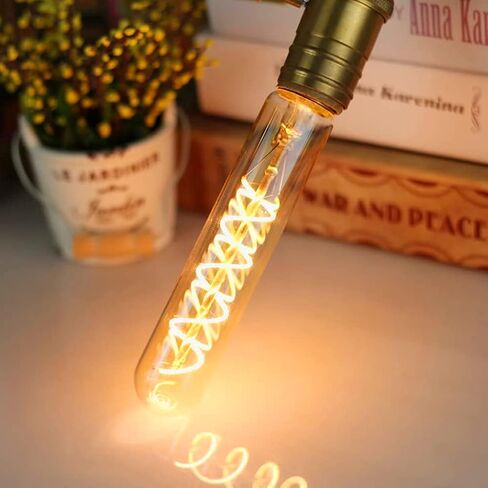 Vintage LED Spiral Filament Bulb T14, E26 LED Bulb 4W Equivalent E26 Bulb 40 Watt Warm White 2200K E26 Edison Bulb dimmable AC120V 400LM,Decorative Antique Filament Light Bulbs,Amber Glass,Pack of 4 in Saudi Arabia