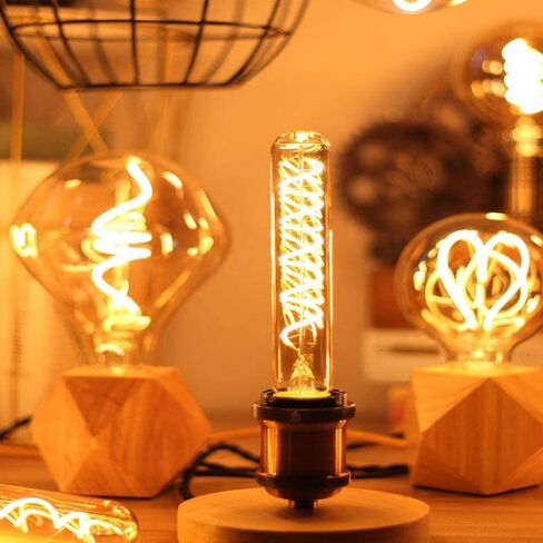 Vintage LED Spiral Filament Bulb T14, E26 LED Bulb 4W Equivalent E26 Bulb 40 Watt Warm White 2200K E26 Edison Bulb dimmable AC120V 400LM,Decorative Antique Filament Light Bulbs,Amber Glass,Pack of 4 in Saudi Arabia