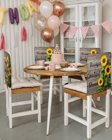 Spring Floral Chair Back Cover, Dining Chair Protector Covers, Sunflowers Thankful Grateful Wood Chair Covers Removable Chair Slipcovers for Weeding Banquet Party 19"x18", 4 Pack in Saudi Arabia