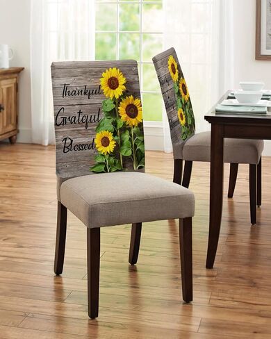 Spring Floral Chair Back Cover, Dining Chair Protector Covers, Sunflowers Thankful Grateful Wood Chair Covers Removable Chair Slipcovers for Weeding Banquet Party 19"x18", 4 Pack in Saudi Arabia