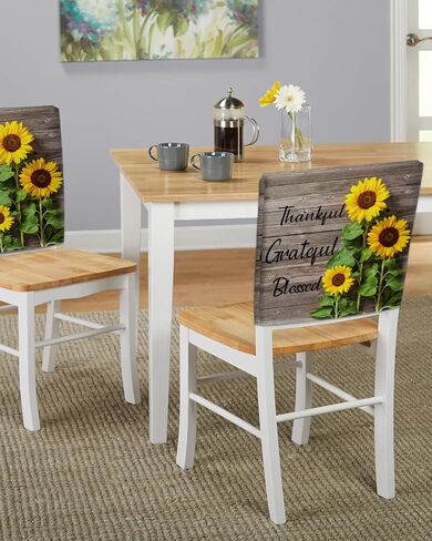 Spring Floral Chair Back Cover, Dining Chair Protector Covers, Sunflowers Thankful Grateful Wood Chair Covers Removable Chair Slipcovers for Weeding Banquet Party 19"x18", 4 Pack in Saudi Arabia