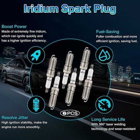 BDFHYK Set of 6 Iridium Spark Plug Compatible with Chevy Buick Cadillac GMC Saturn,2.0L 2.4L 2.5L 2.8L 3.0L 3.5L 3.6L 4.6L 6.0L L4 V6 V8,Engine Replacement for 41-109 12622561 12681660 ILTR6E11 in Saudi Arabia