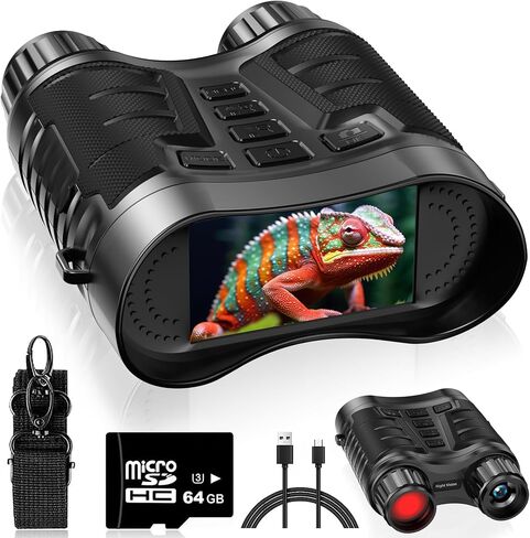 [2024 Presell] نظارات رؤية ليلية 4K للبالغين، مناظير رقمية تعمل بالأشعة تحت الحمراء مع بصريات عالية الأداء وشاشة كبيرة مقاس 3.2 بوصة للصيد والتخييم والأمن، بما في ذلك بطاقة SDCard سعة 64 جيجابايت وبطارية قابلة لإعادة الشحن in Kuwait